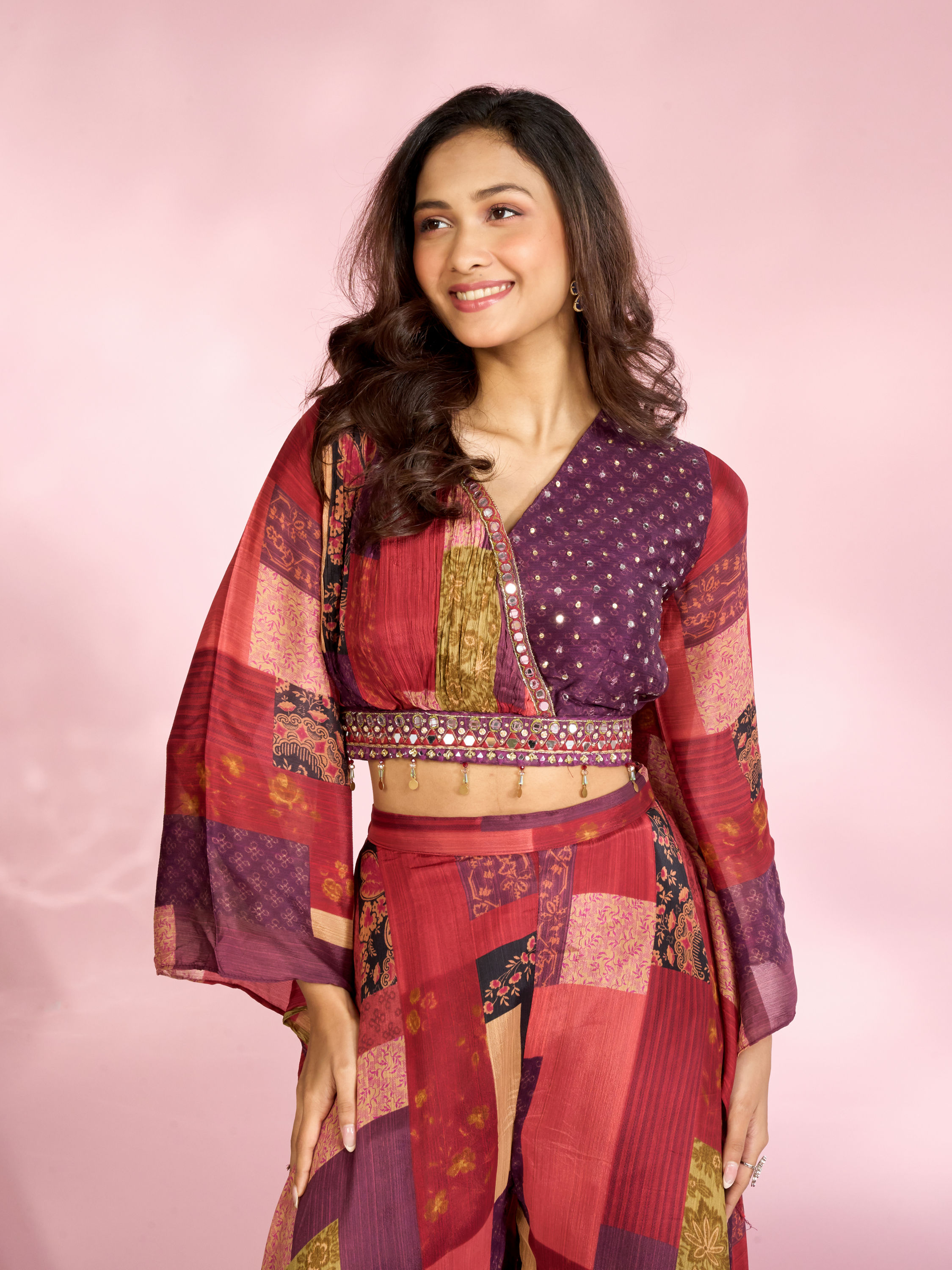 Mohey Women Rust Red Chinon Indo Western