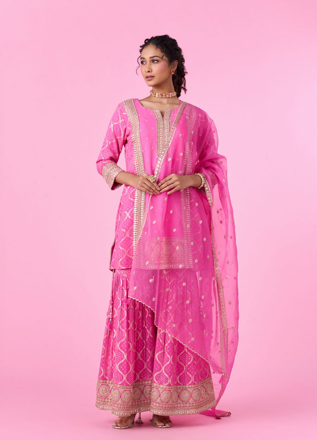Mohey Women Elegant Pink Georgette Sharara Suit