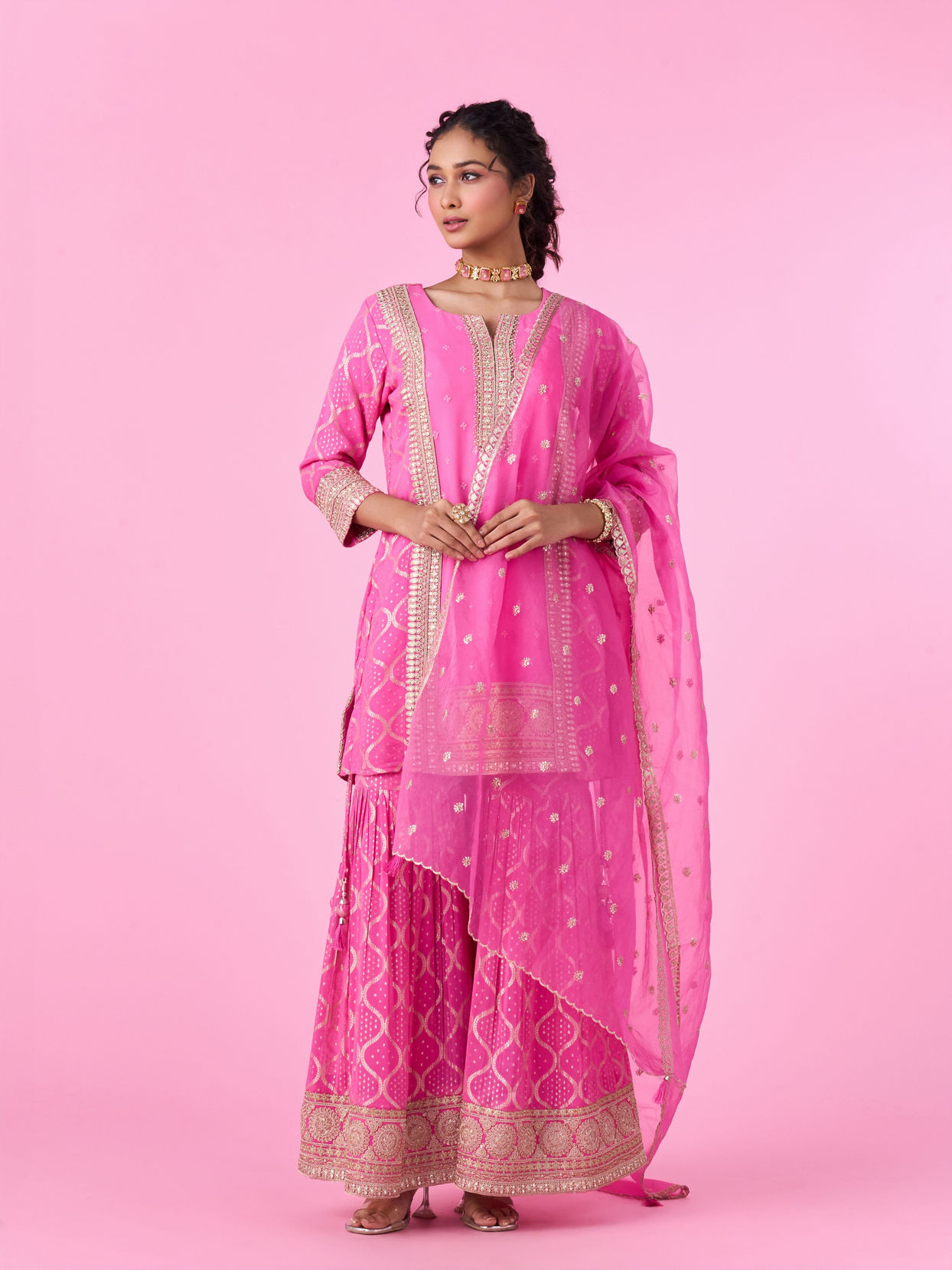 Mohey Women Elegant Pink Georgette Sharara Suit