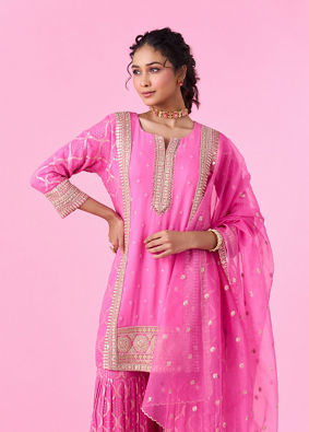 Mohey Women Elegant Pink Georgette Sharara Suit
