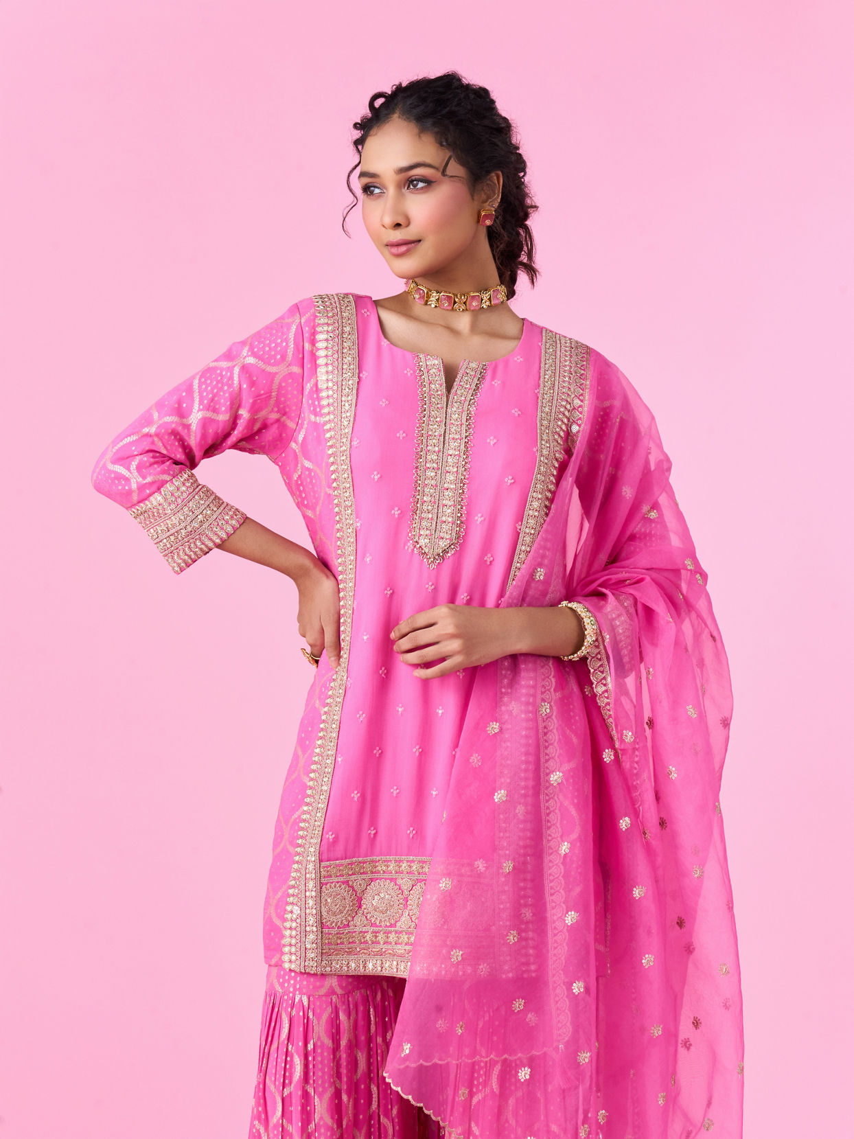 Mohey Women Elegant Pink Georgette Sharara Suit