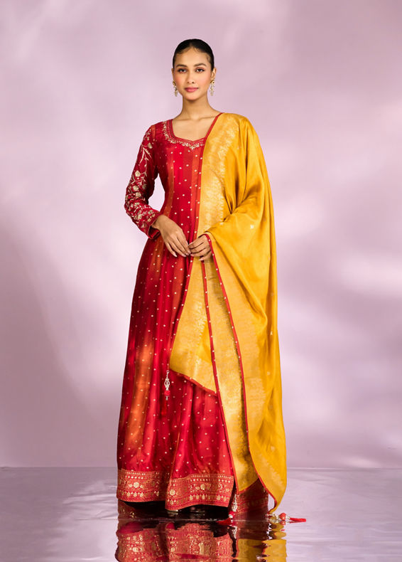 Mohey Women Royal Red Festal Anarkali Suit