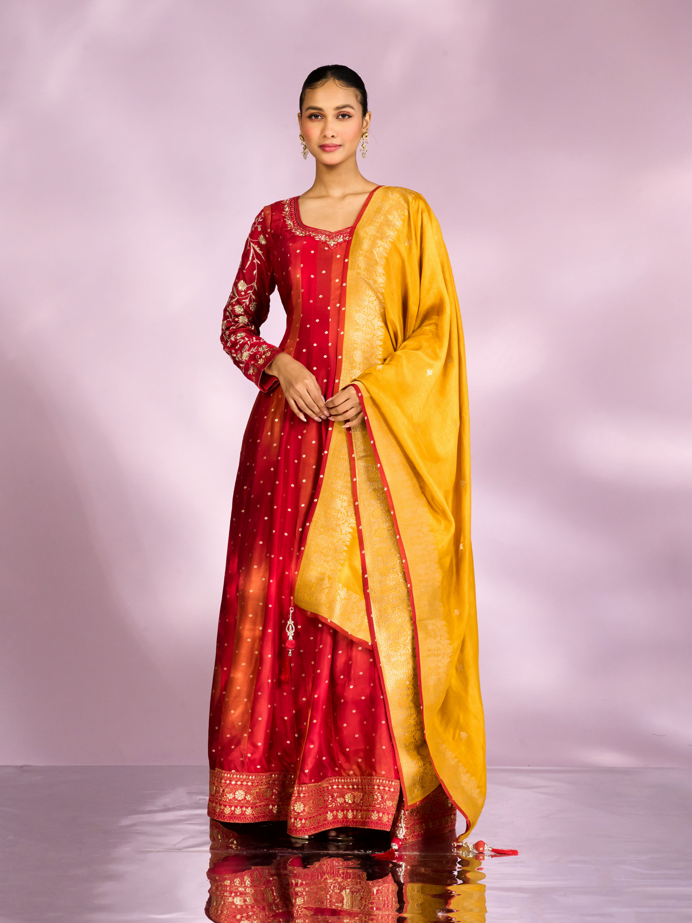 Mohey Women Royal Red Festal Anarkali Suit