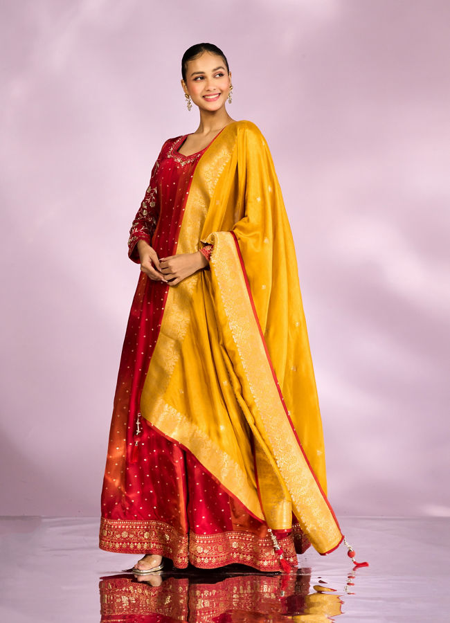Mohey Women Royal Red Festal Anarkali Suit
