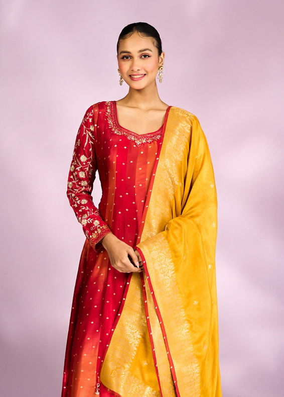 Mohey Women Royal Red Festal Anarkali Suit