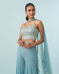 Mohey Women Glistening Azure Georgette Indo Western