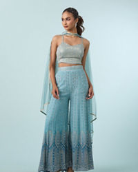 Mohey Women Glistening Azure Georgette Indo Western