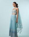 Mohey Women Glistening Azure Georgette Indo Western
