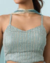 Mohey Women Glistening Azure Georgette Indo Western