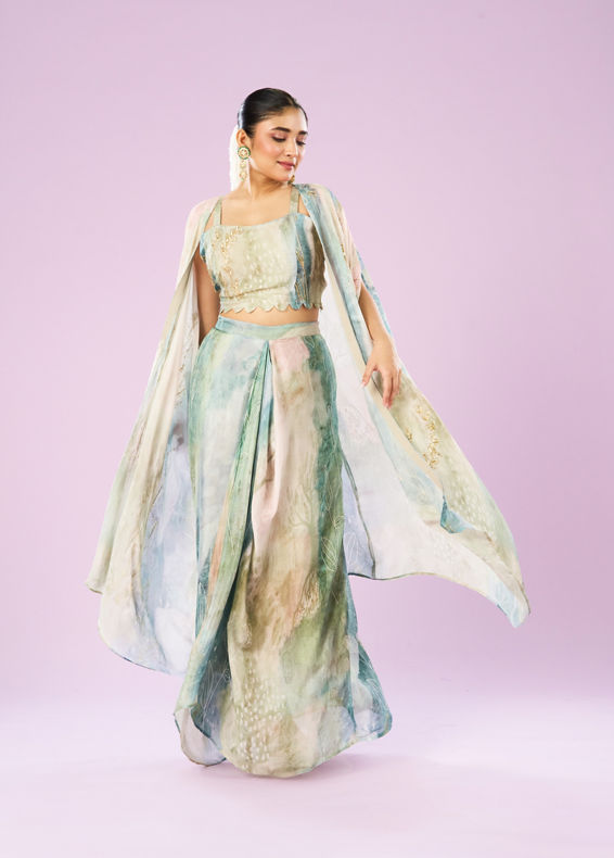 Mohey Women Sea Green Enchantment Indo Western