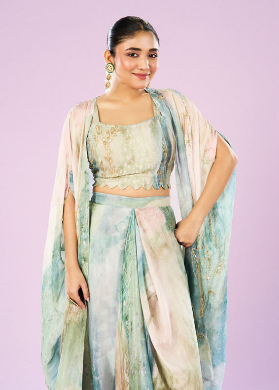 Mohey Women Sea Green Enchantment Indo Western