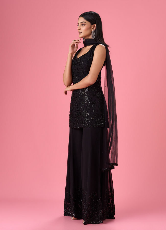 Mohey Women Charming Black Georgette Palazzo Suit