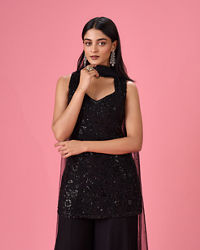 Mohey Women Charming Black Georgette Palazzo Suit