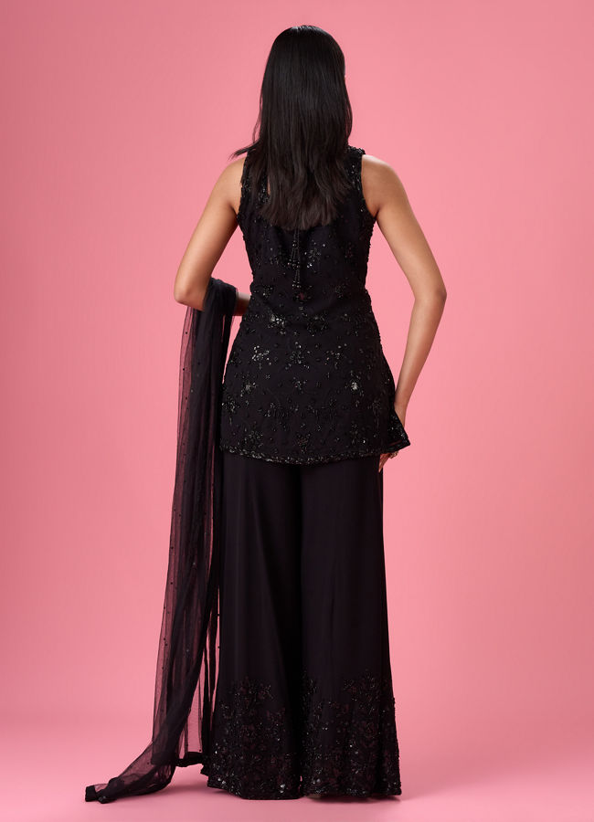 Mohey Women Charming Black Georgette Palazzo Suit