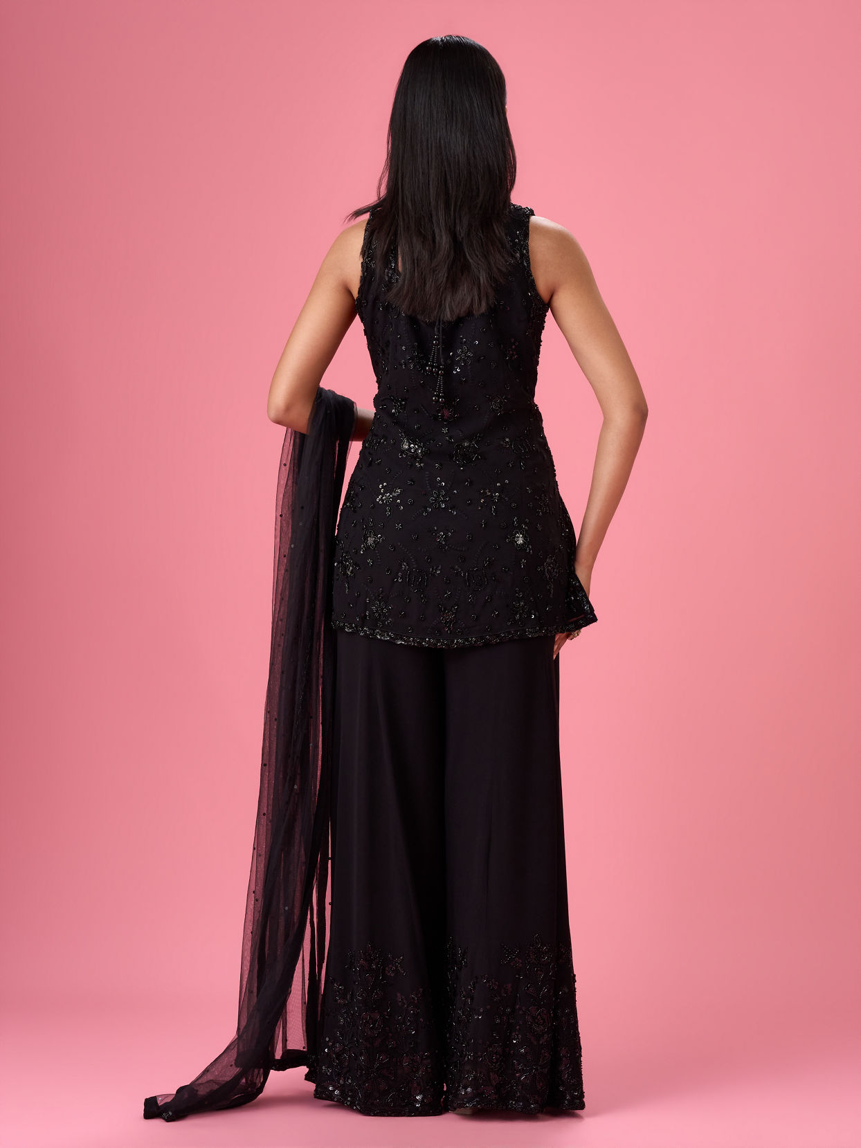 Mohey Women Charming Black Georgette Palazzo Suit