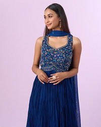 Mohey Women Indigo-Blue Georgette Anarkali Suit