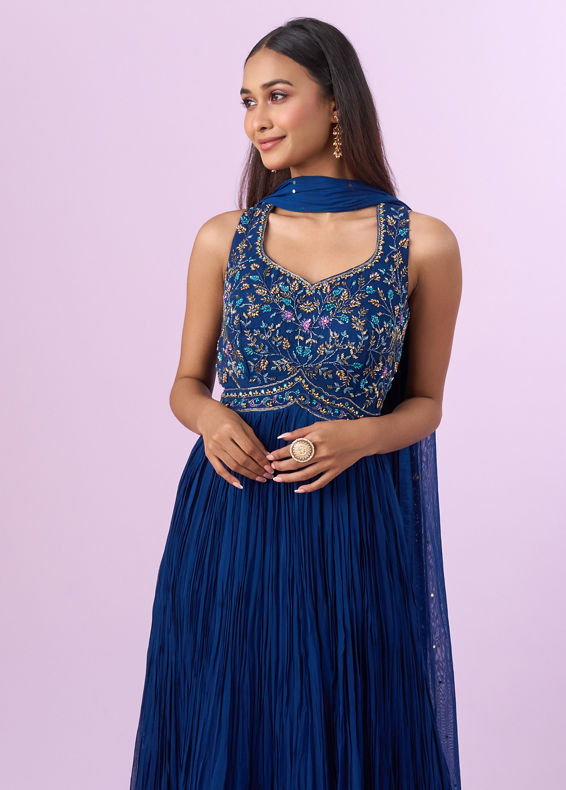 Mohey Women Indigo-Blue Georgette Anarkali Suit
