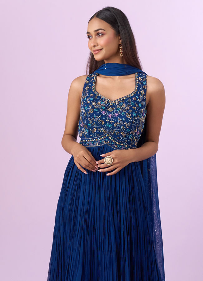 Mohey Women Indigo-Blue Georgette Anarkali Suit