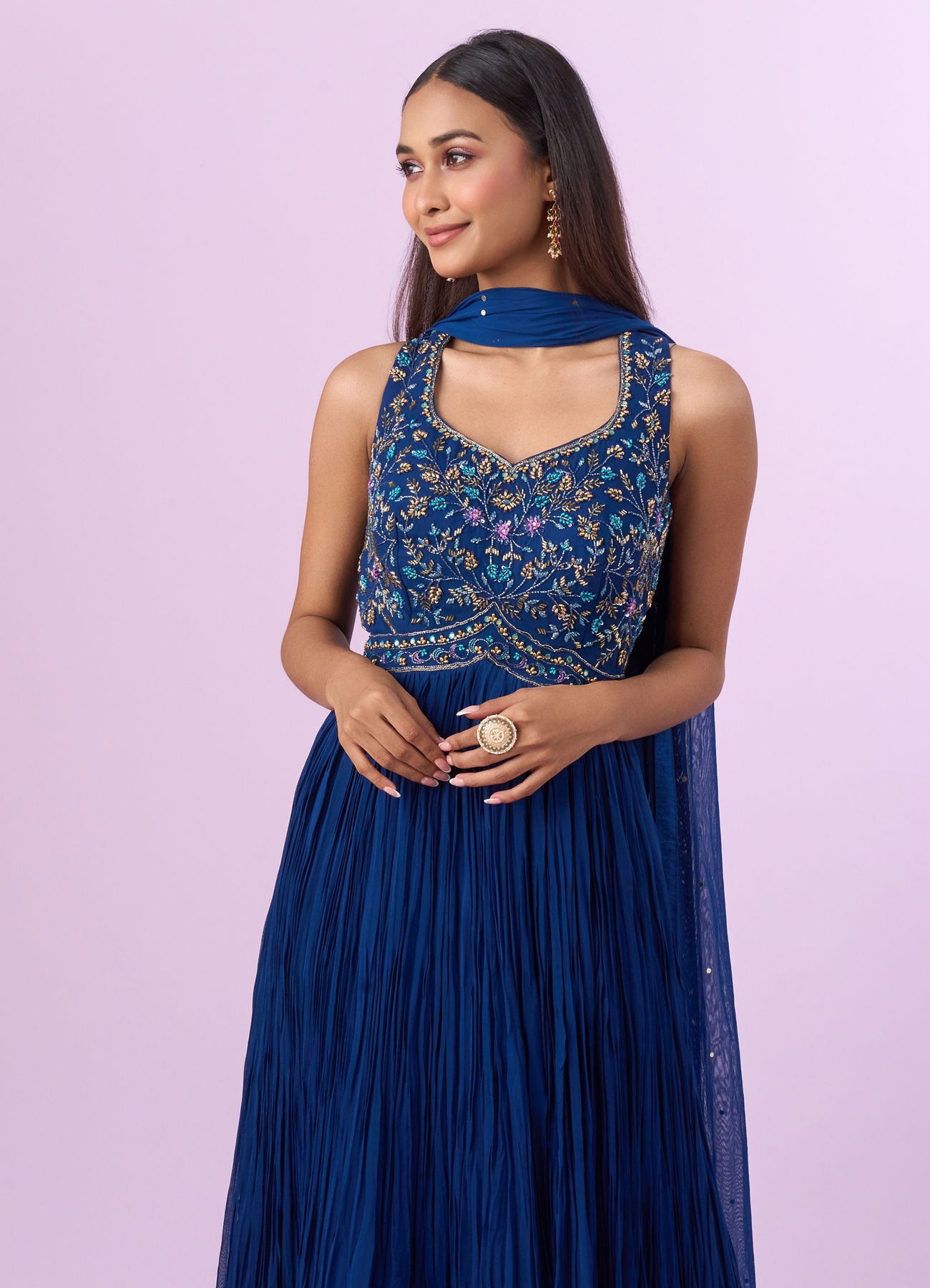 Mohey Women Indigo-Blue Georgette Anarkali Suit