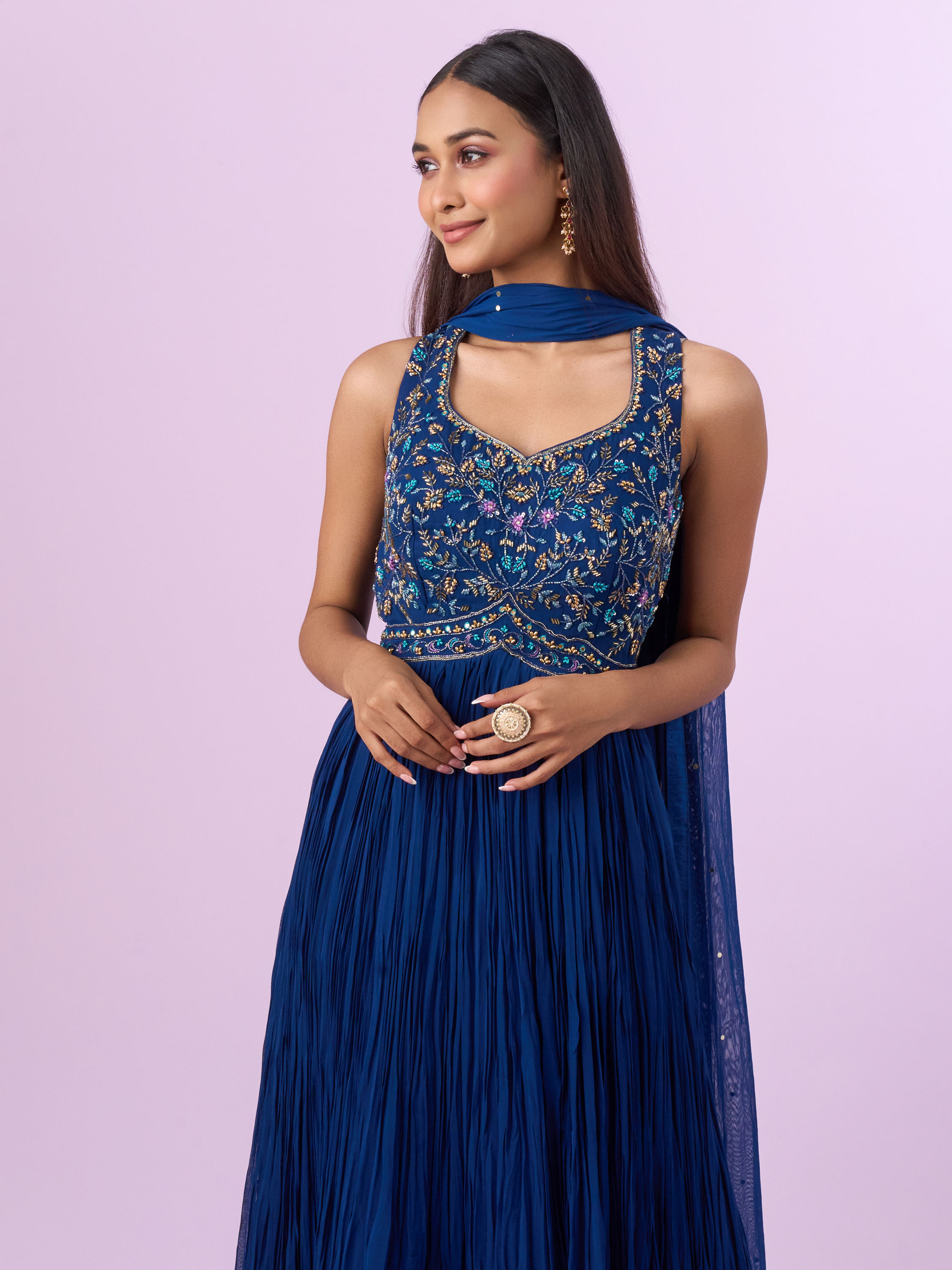 Mohey Women Indigo-Blue Georgette Anarkali Suit