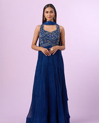 Mohey Women Indigo-Blue Georgette Anarkali Suit