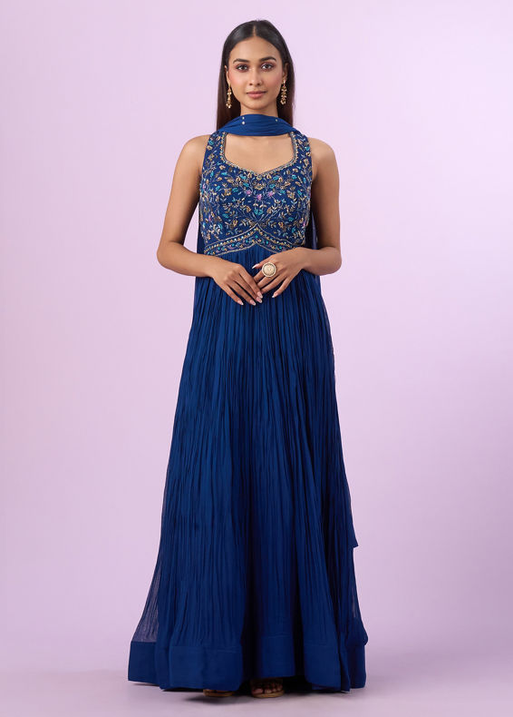 Mohey Women Indigo-Blue Georgette Anarkali Suit