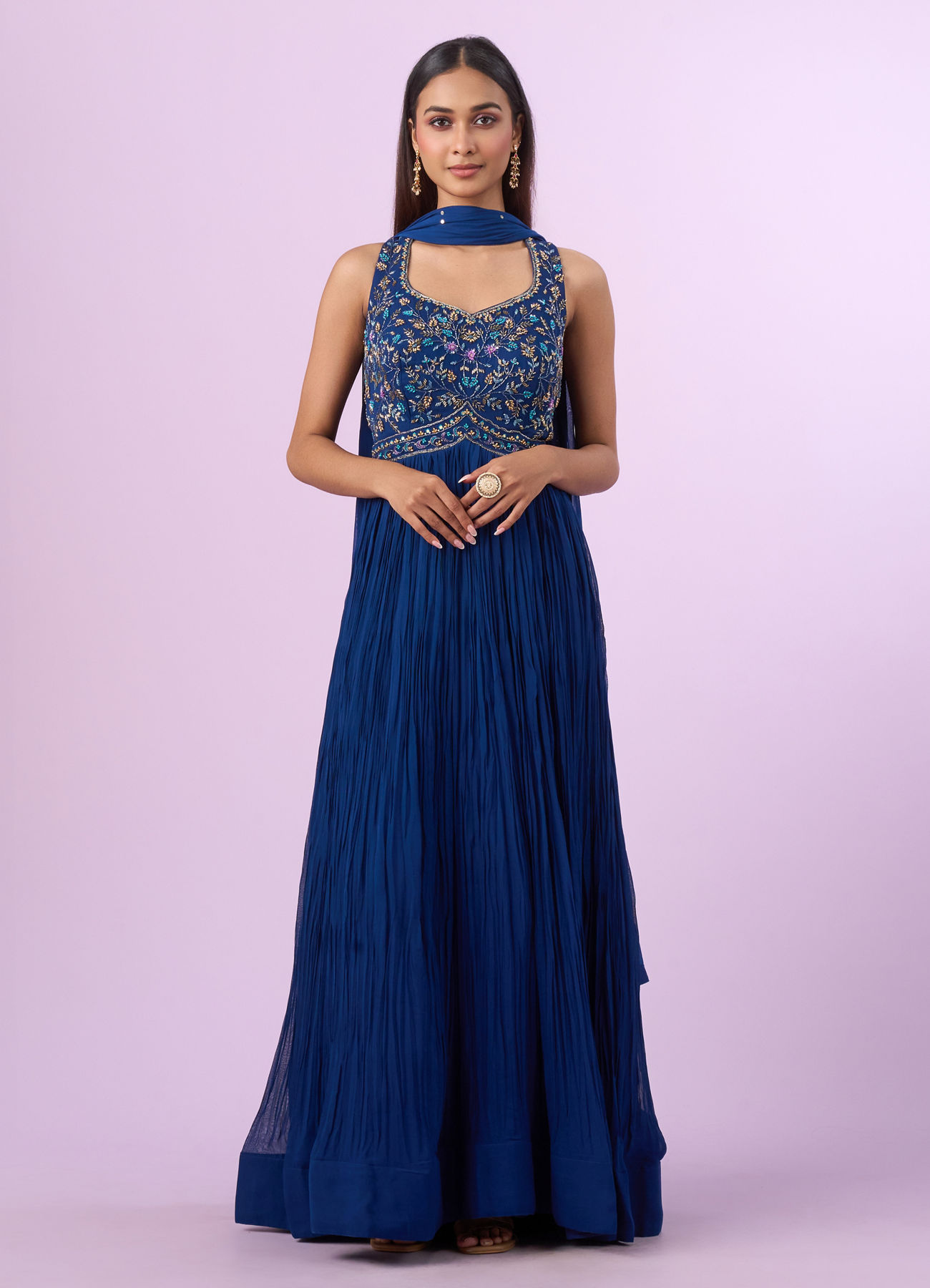 Mohey Women Indigo-Blue Georgette Anarkali Suit