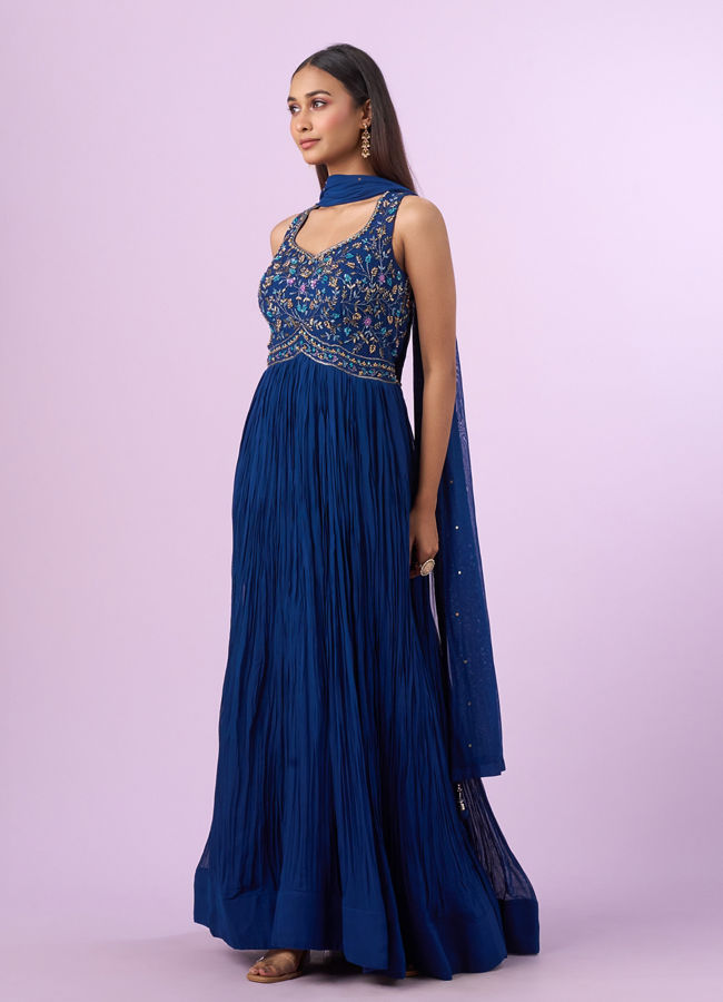 Mohey Women Indigo-Blue Georgette Anarkali Suit