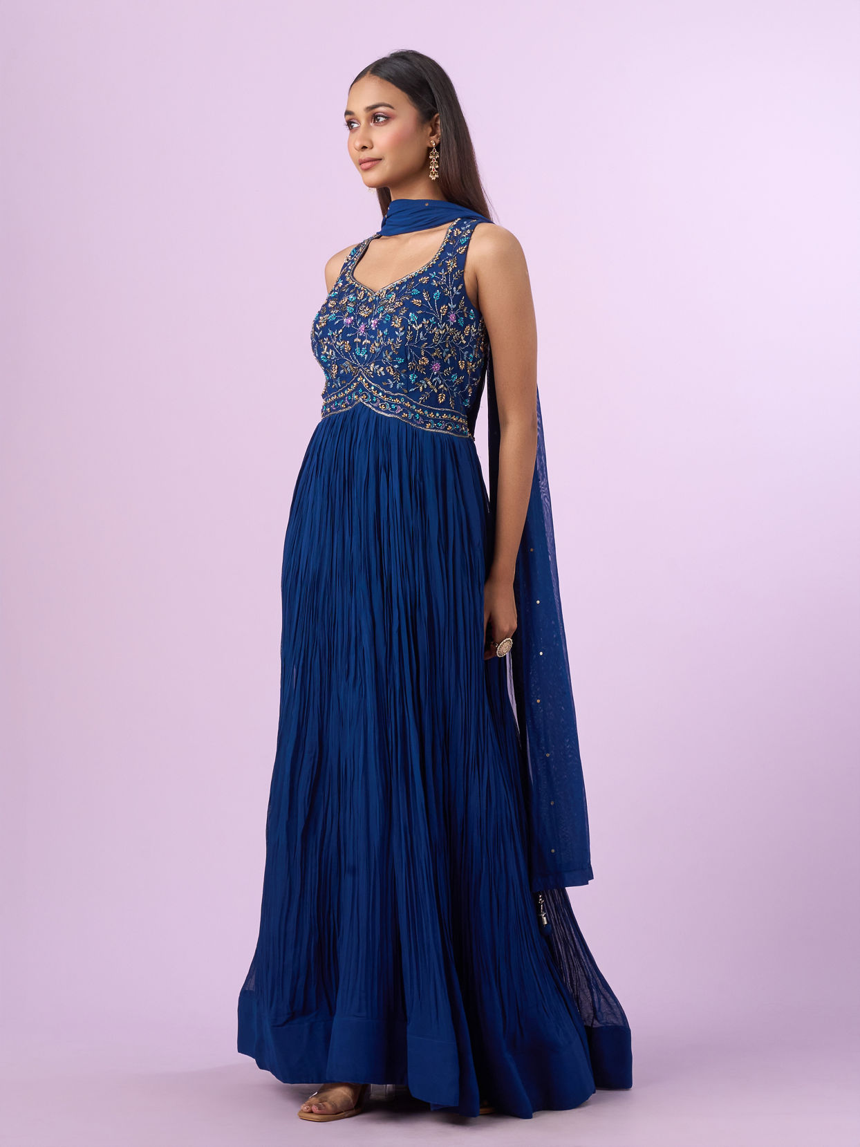 Mohey Women Indigo-Blue Georgette Anarkali Suit