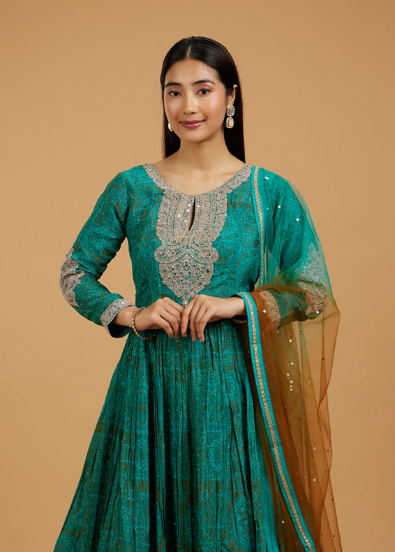 Mohey Women Emerald Anarkali Stitched Suit