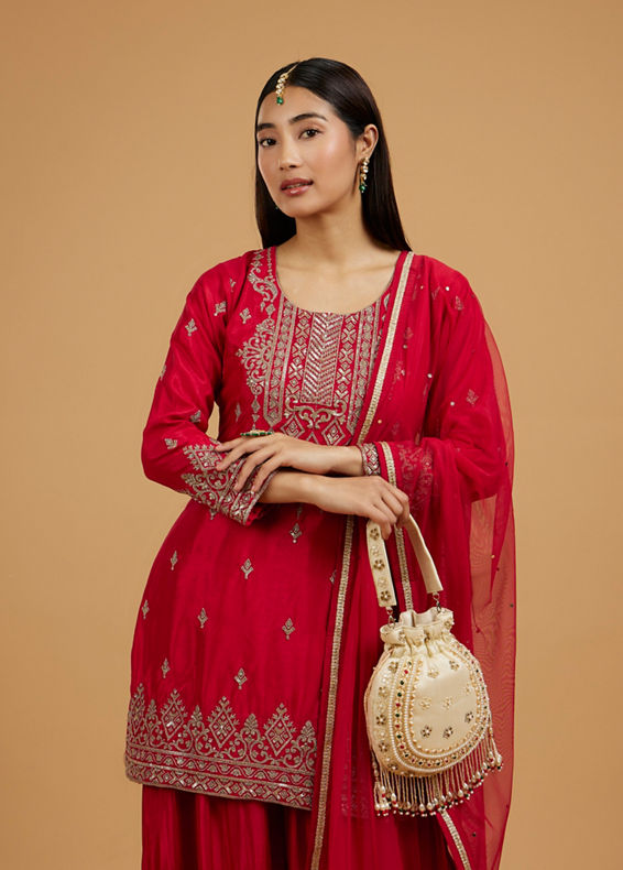 Mohey Women Radiant Red Palazzo Suit