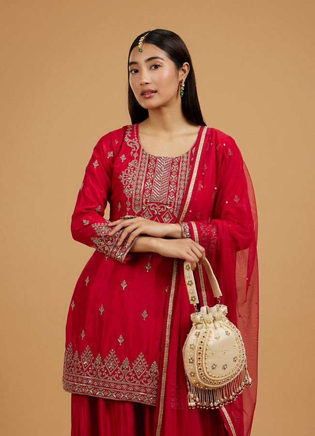 Mohey Women Radiant Red Palazzo Suit