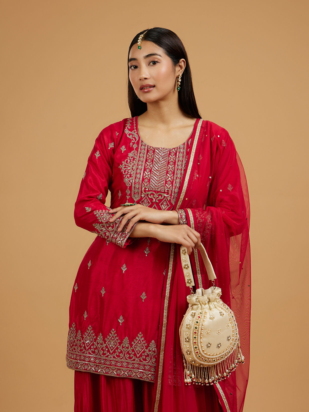 Mohey Women Radiant Red Palazzo Suit