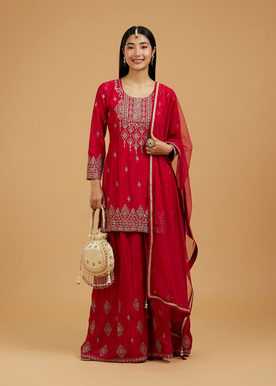Mohey Women Radiant Red Palazzo Suit