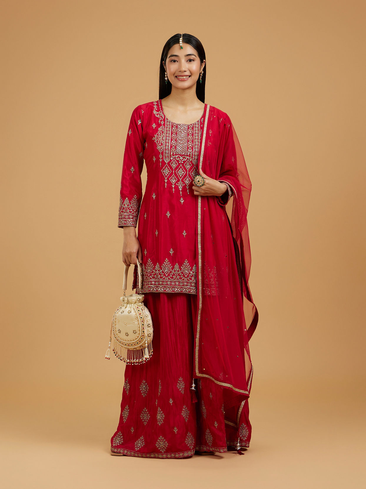 Mohey Women Radiant Red Palazzo Suit