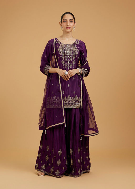 Mohey Women Wine-Colored Extravaganza Palazzo Suit