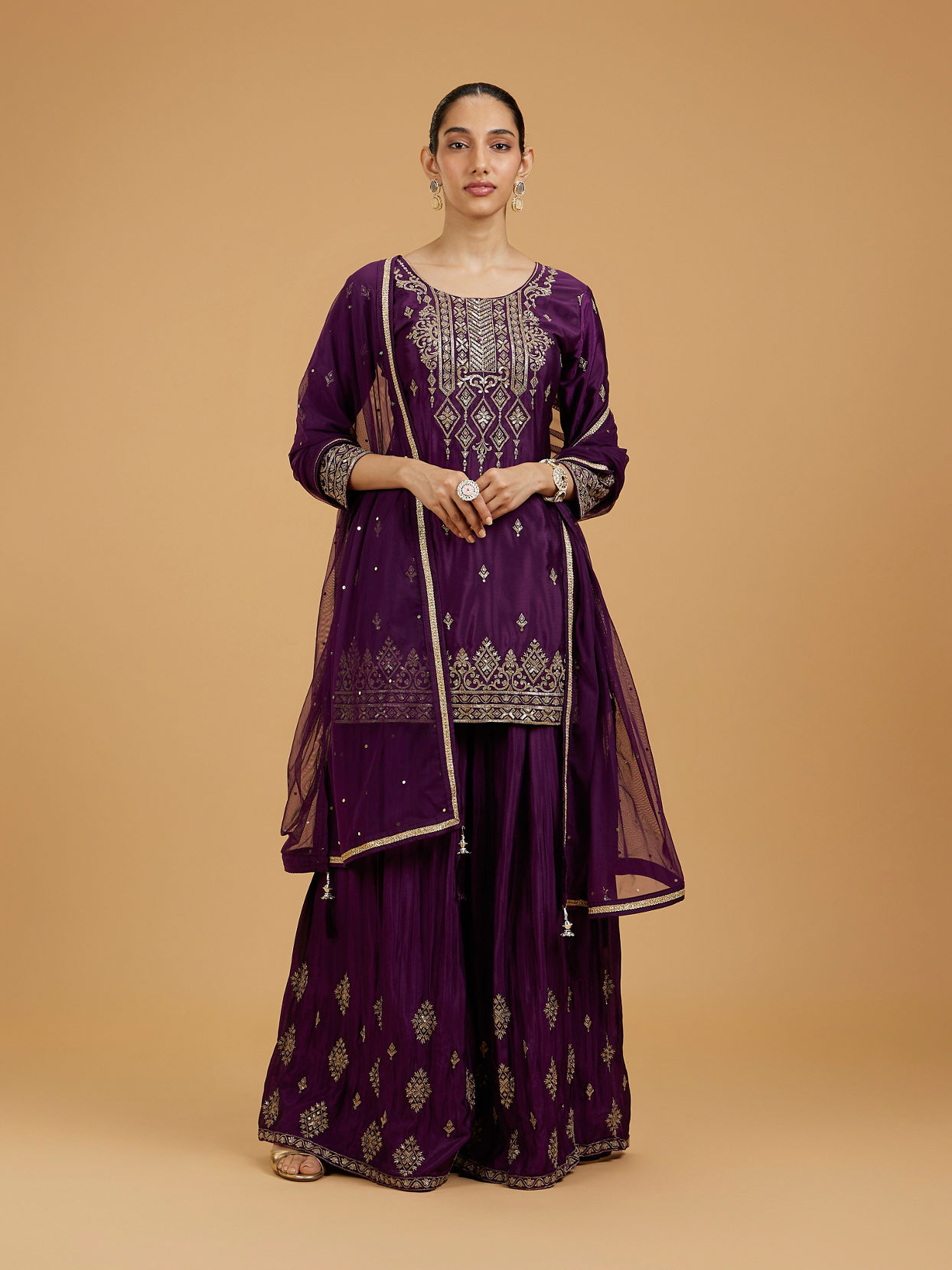 Mohey Women Wine-Colored Extravaganza Palazzo Suit