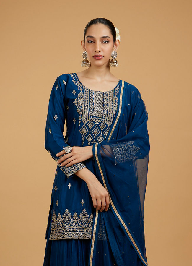 Mohey Women Blue Elegance Chinon Palazzo Suit