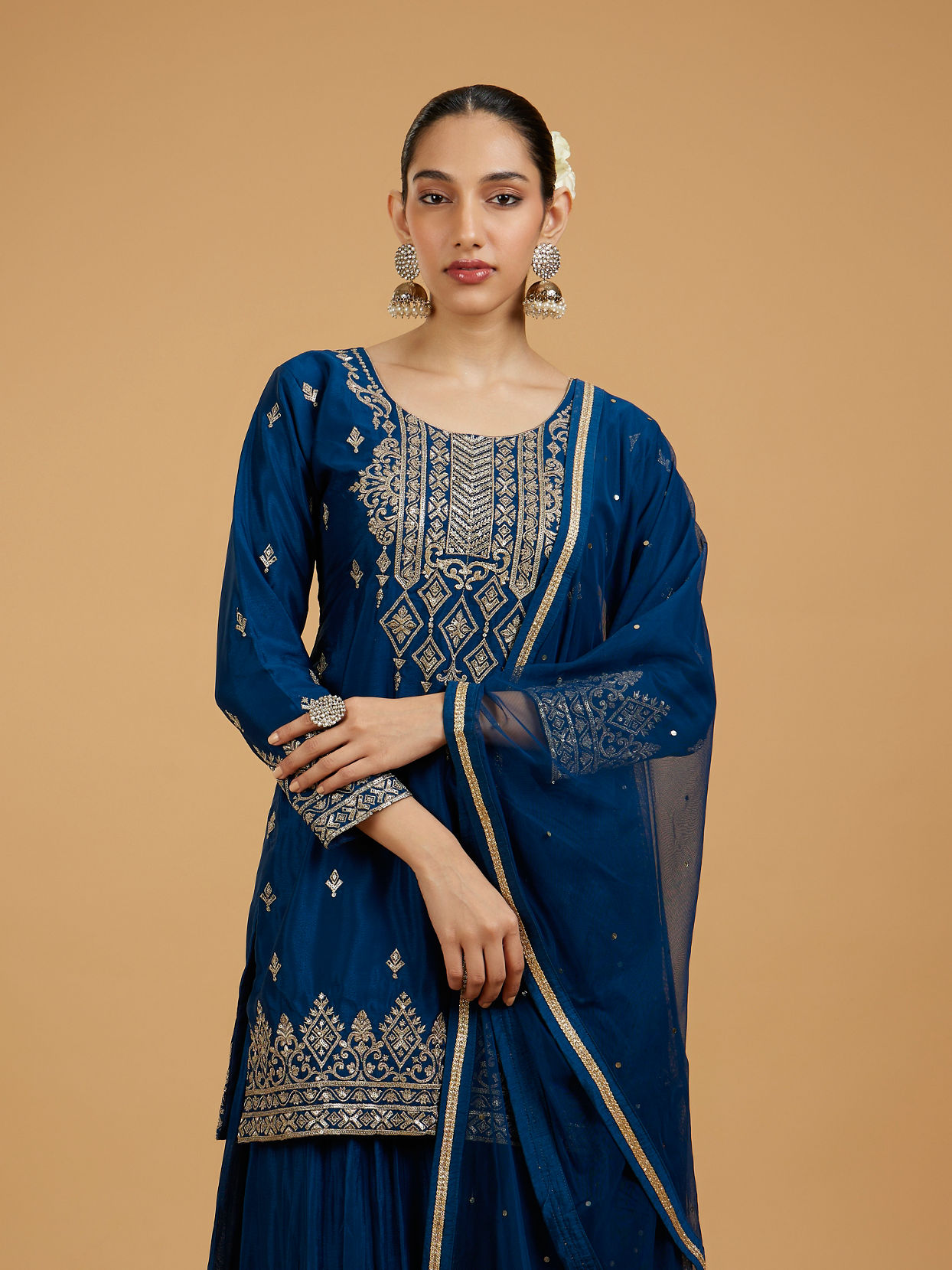 Mohey Women Blue Elegance Chinon Palazzo Suit