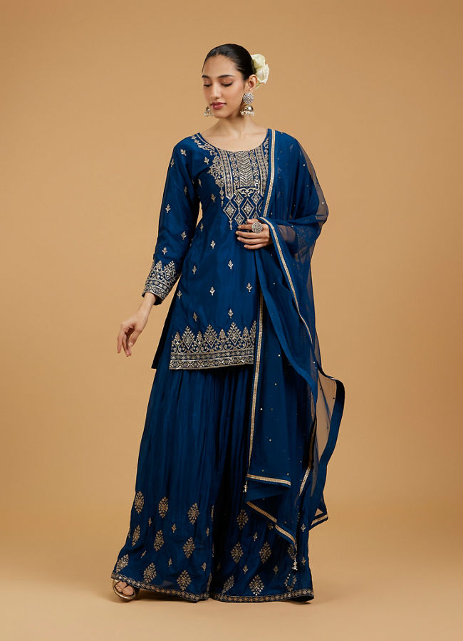 Mohey Women Blue Elegance Chinon Palazzo Suit