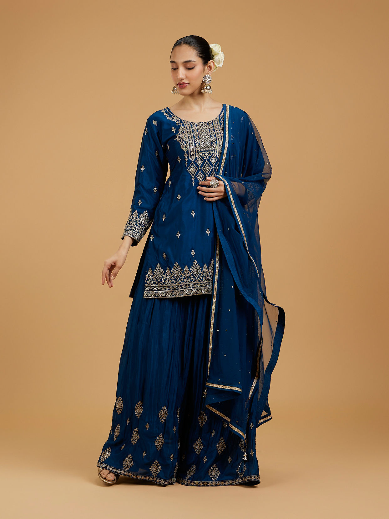 Mohey Women Blue Elegance Chinon Palazzo Suit