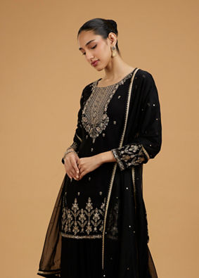 Mohey Women Elegant Black Beauty Georgette Palazzo Suit