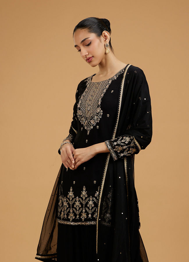 Mohey Women Elegant Black Beauty Georgette Palazzo Suit