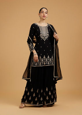 Mohey Women Elegant Black Beauty Georgette Palazzo Suit