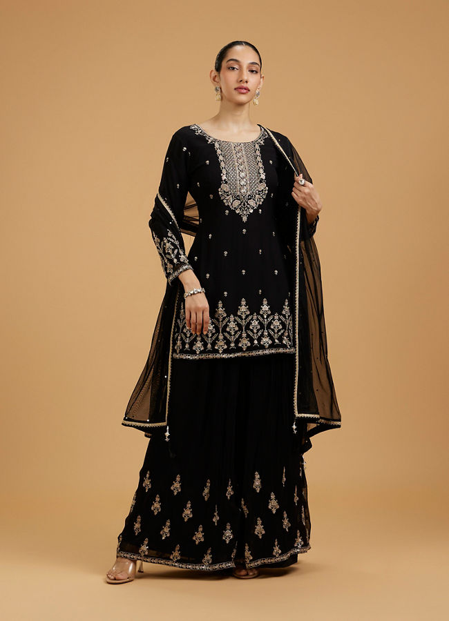 Mohey Women Elegant Black Beauty Georgette Palazzo Suit