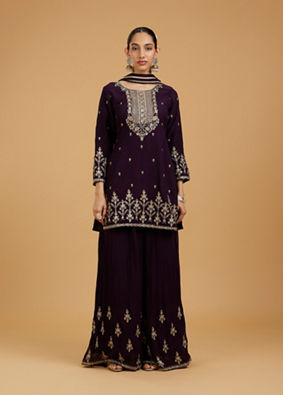 Mohey Women Enchanting Wine Georgette Palazzo Suit