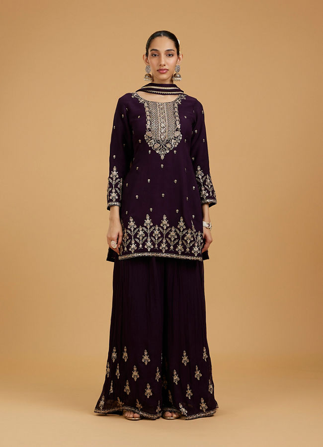 Mohey Women Enchanting Wine Georgette Palazzo Suit