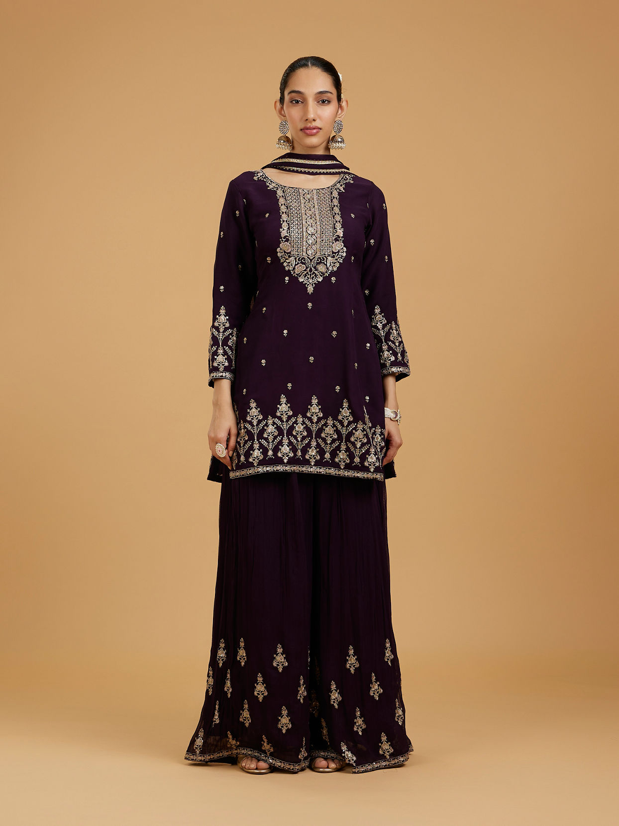 Mohey Women Enchanting Wine Georgette Palazzo Suit