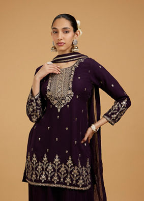 Mohey Women Enchanting Wine Georgette Palazzo Suit