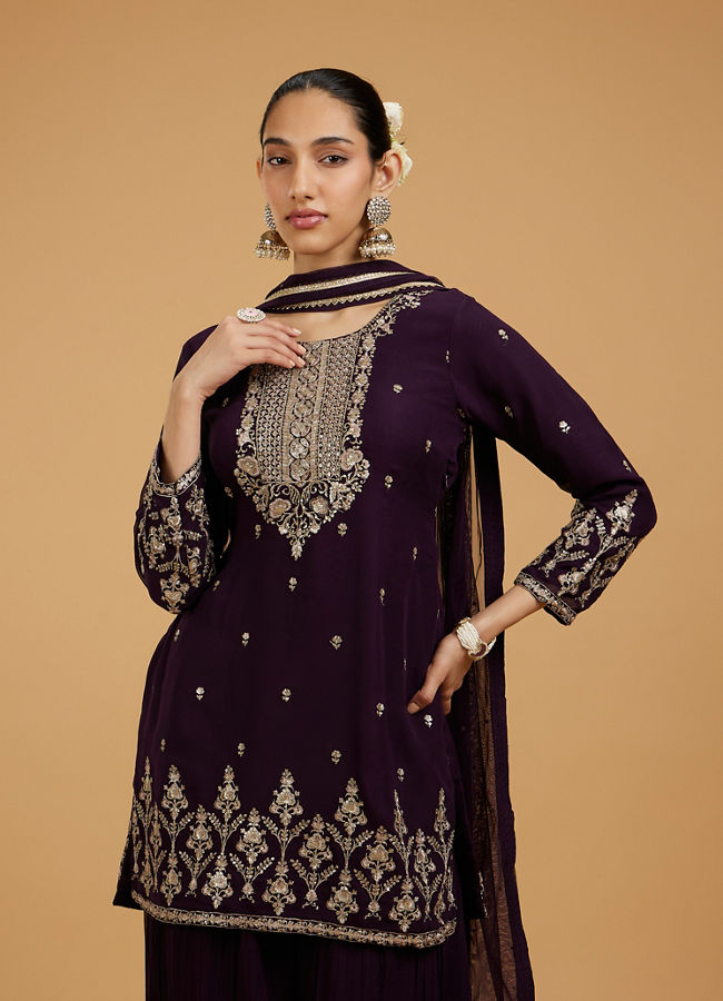 Mohey Women Enchanting Wine Georgette Palazzo Suit